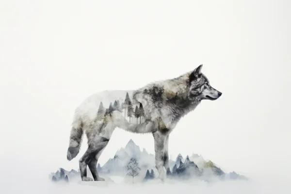 Loup des neiges, aquarelle créée par IA (intelligence artificielle)