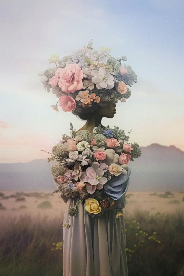 Femme fleur I, photo d'art poétique inspiré de Gustav Klimt et Kirsty Mitchell