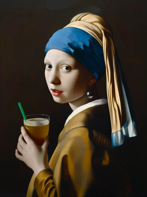 Jeune fille à la paille, peinture détournée inspiré de Johannes Vermeer et Banksy