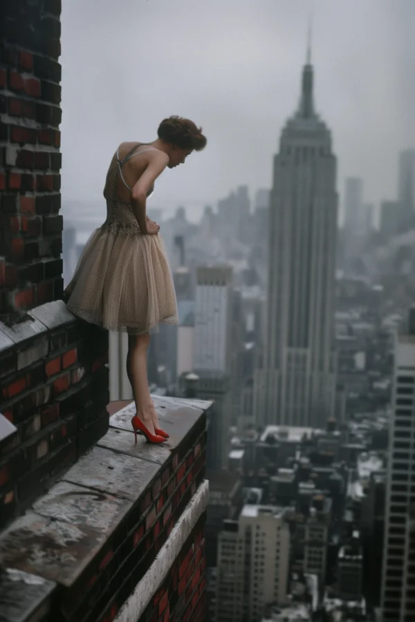 Atop a skyscraper, photographie originale inspiré de Annie Leibovitz et Diane Arbus