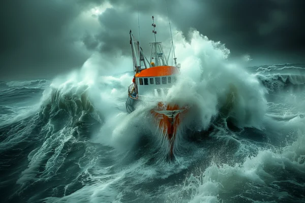 Chalutier dans la tempête, photographie de mer inspiré de Philip Plisson et Ivan Aivazovsky