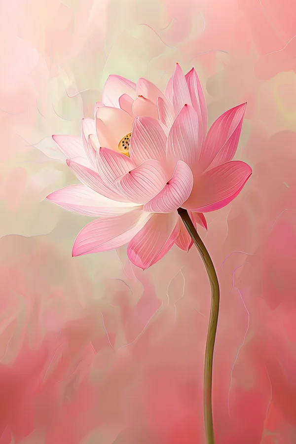 Le lotus rose, tableau floral inspiré de Claude Monet et Georgia O'Keeffe