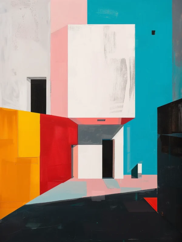 Abstrait urbain coloré, peinture abstraite géométrique inspiré de Piet Mondrian et Kazimir Malevitch