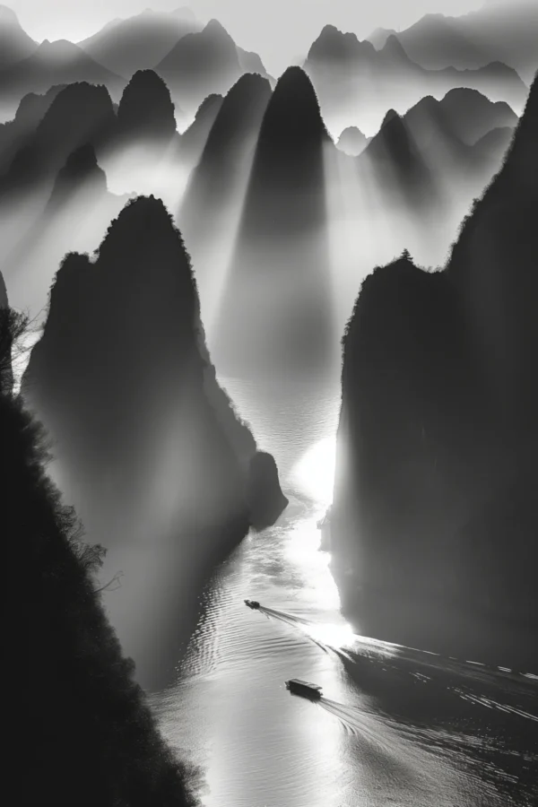 Guilin, Chine, photographie noir & blanc inspiré de Ansel Adams et Nathan Wirth