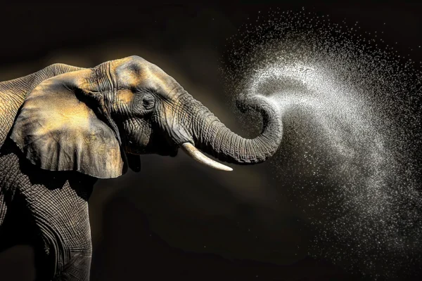 Éléphant en action, photographie de studio inspiré de Frans Lanting et Nathan Wirth