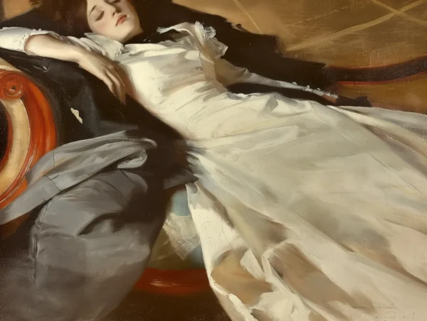 Femme endormie, portrait de femme endormie inspiré de John Singer Sargent et Gustav Klimt