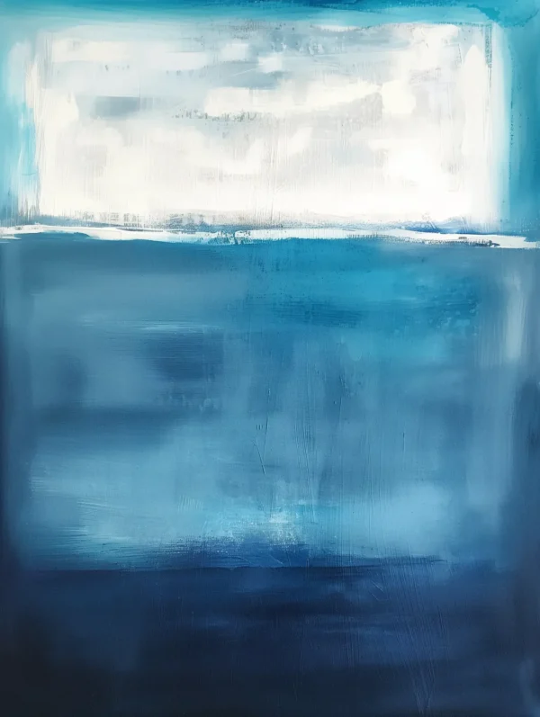 Horizon bleu, paysage marin abstrait inspiré de Mark Rothko et Zao Wou-Ki