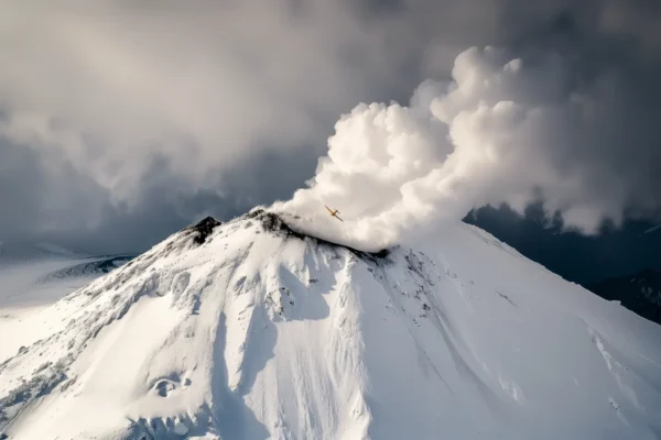 Volcan enneigé, Alaska, paysage enneigé inspiré de Ansel Adams et Sebastião Salgado