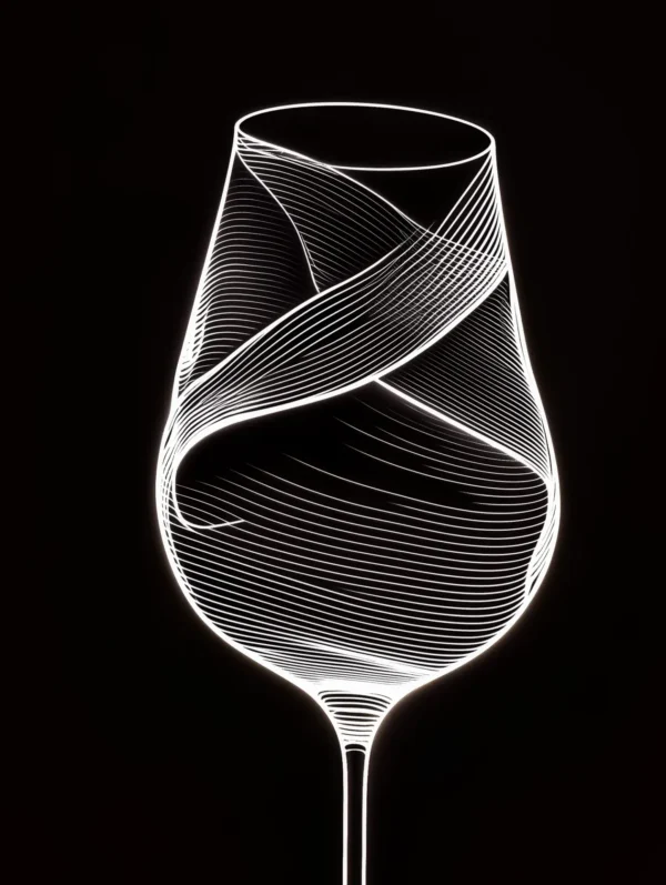 La ligne et le vin, dessin de verre à vin abstrait inspiré de Bridget Riley et Man Ray