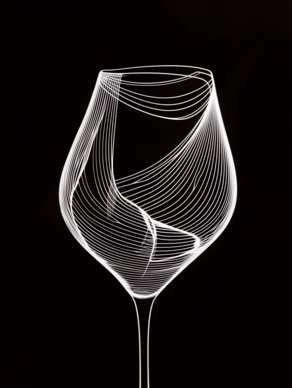 La ligne et le vin II, estampe de verre de vin inspiré de Bridget Riley et Man Ray